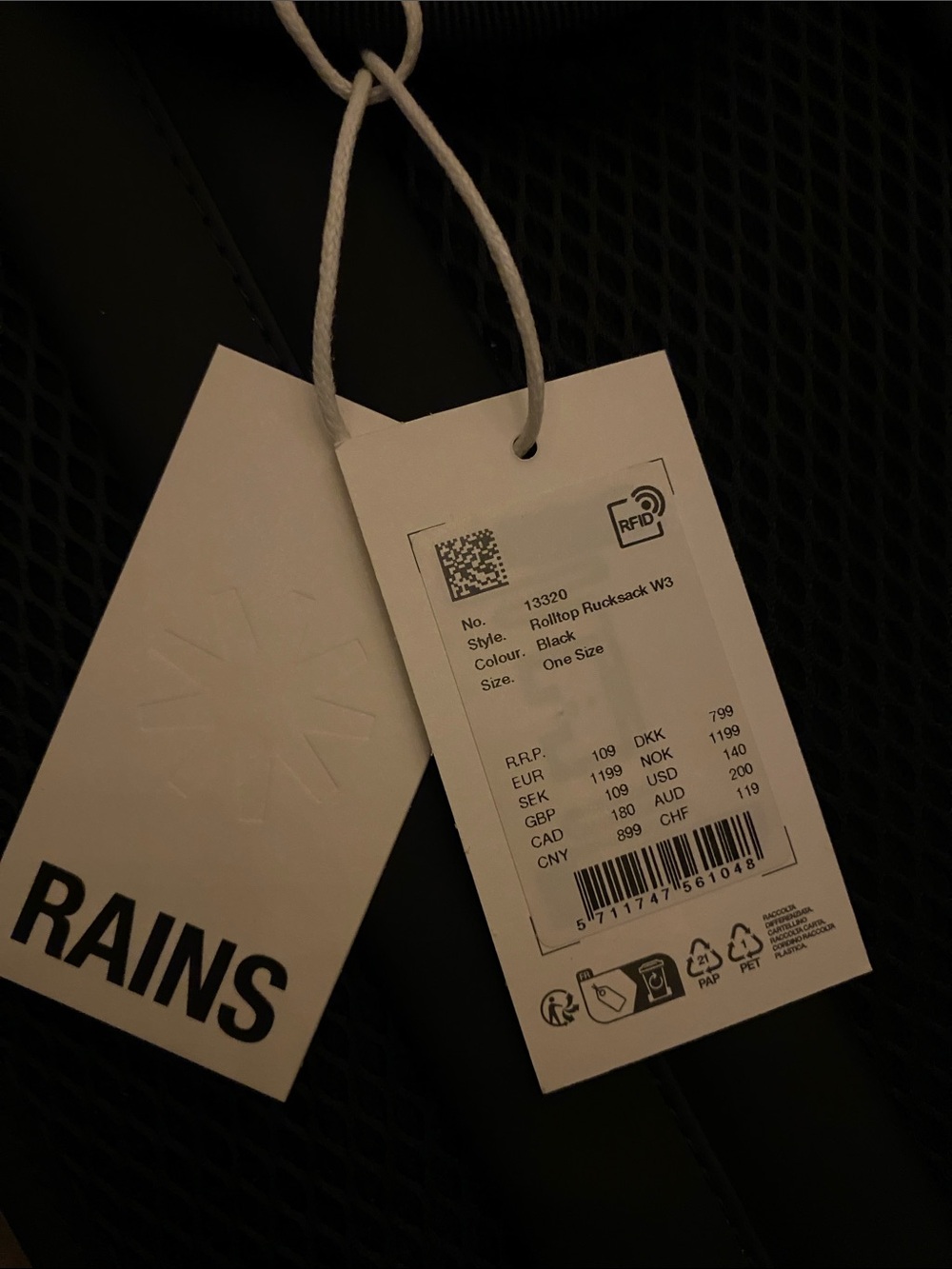 Rains Black Matte Roll-Top Backpack - Picture 3 of 3